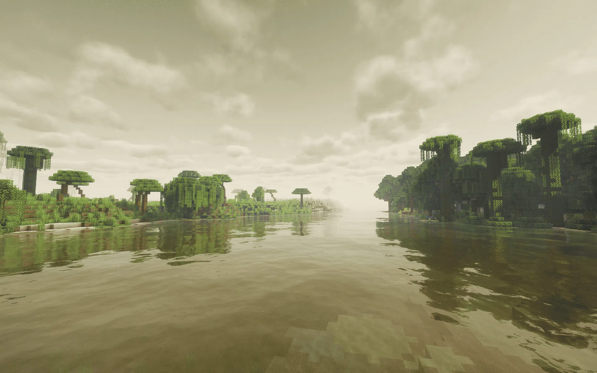 A calm Jungle river surrounded by greenery