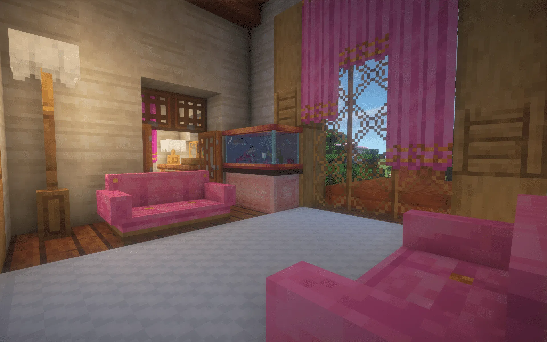 Fish swimming in their tanks, within a Lunar’s room